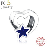 925 Sterling Silver Heart Enamel Star Bead Berloque Bracelet