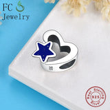 925 Sterling Silver Heart Enamel Star Bead Berloque Bracelet