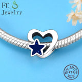 925 Sterling Silver Heart Enamel Star Bead Berloque Bracelet