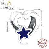 925 Sterling Silver Heart Enamel Star Bead Berloque Bracelet