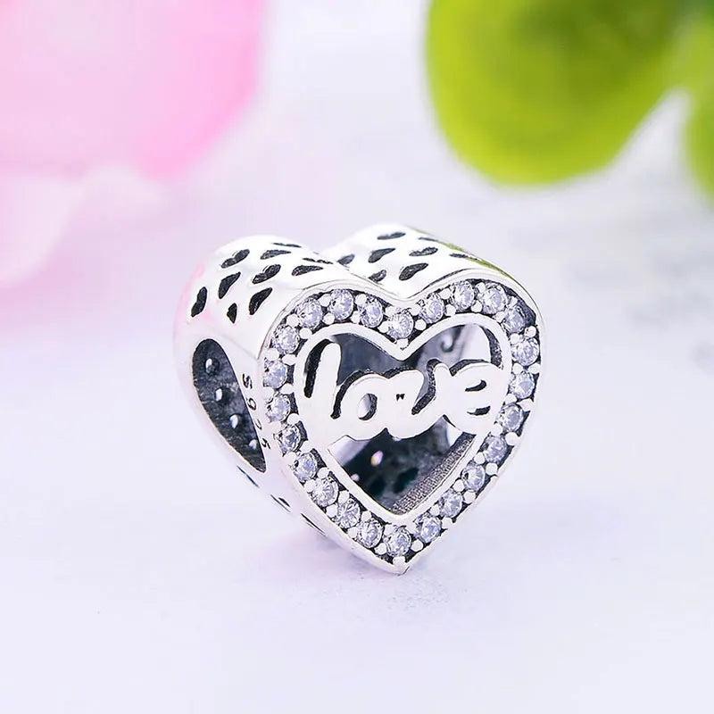925 Silver Love Heart Zircon Bead Charm Bracelet