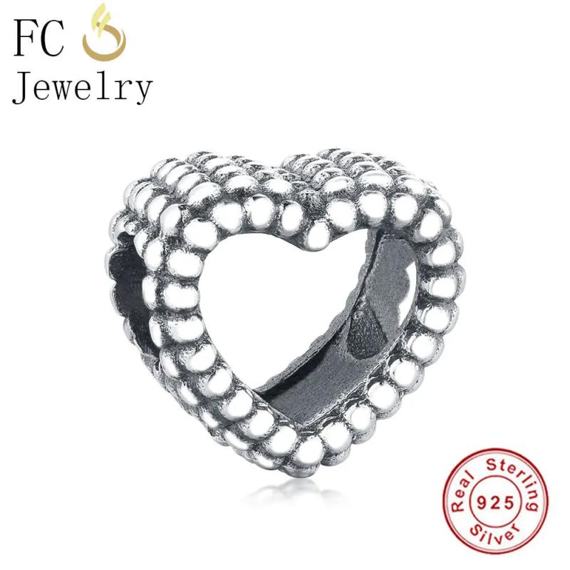 Heart Charm Bracelet 925 Sterling Silver Antique Beads Women Christmas Berloque