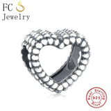 Heart Charm Bracelet 925 Sterling Silver Antique Beads Women Christmas Berloque