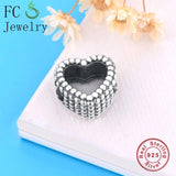 Heart Charm Bracelet 925 Sterling Silver Antique Beads Women Christmas Berloque