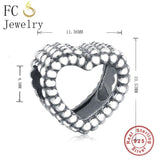 Heart Charm Bracelet 925 Sterling Silver Antique Beads Women Christmas Berloque