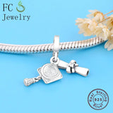 925 Silver Graduation Mortarboard Hat Bracelet Charm Bead