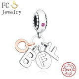 925 Sterling Silver Rose Letter BBF Bead Pendant Making Berloque