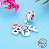 925 Sterling Silver Rose Letter BBF Bead Pendant Making Berloque
