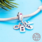 925 Sterling Silver Rose Letter BBF Bead Pendant Making Berloque