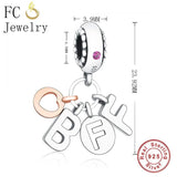 925 Sterling Silver Rose Letter BBF Bead Pendant Making Berloque