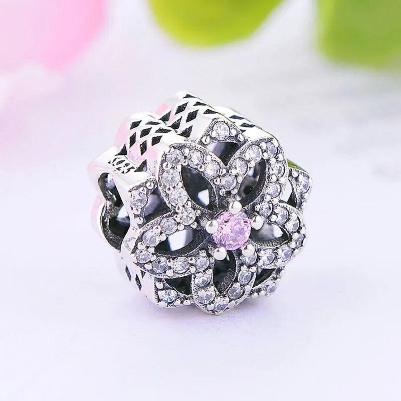 925 Silver Flower Zircon Bead for Bracelet Making