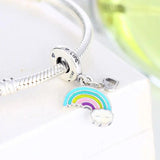 925 Silver Pink Enamel Rainbow Heart Bead for Pan Charm Bracelet Women