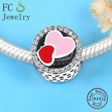 925 Sterling Silver Red Pink Enamel Love Heart Beads Women Berloque