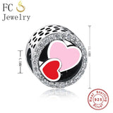 925 Sterling Silver Red Pink Enamel Love Heart Beads Women Berloque