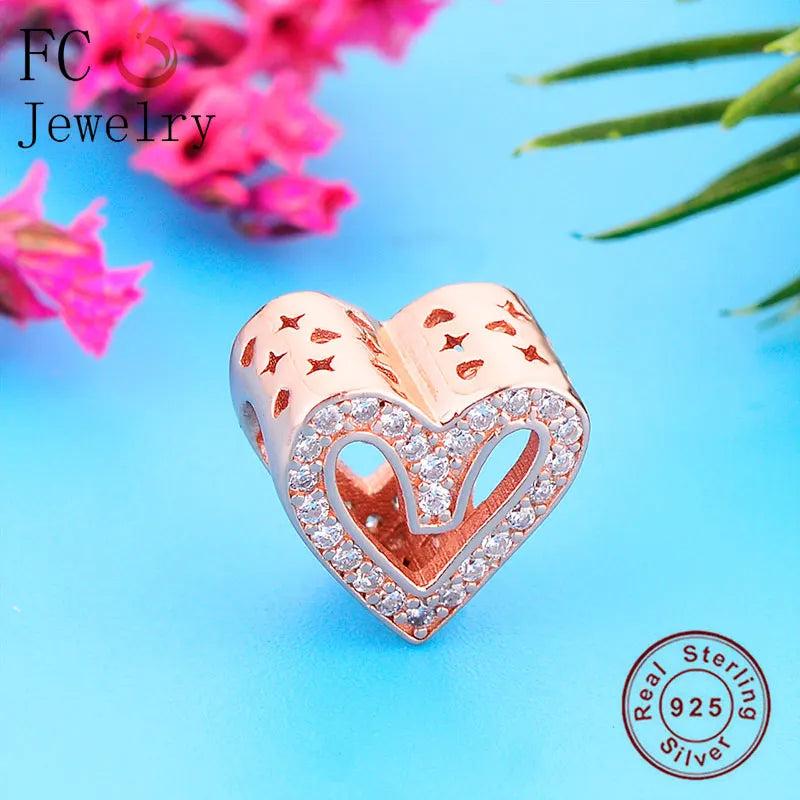 925 Silver Rose Double Hand Heart Bead Mother Wedding Berloque