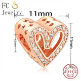 925 Silver Rose Double Hand Heart Bead Mother Wedding Berloque