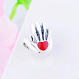 925 Silver Mother and Son Hands Heart Bead Charm Bracelet