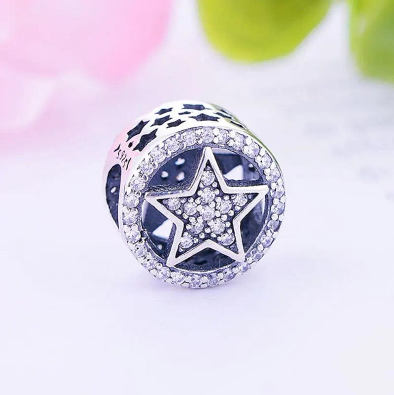 925 Silver Star Circle Zirconia Bead Pendant for Bracelet Making
