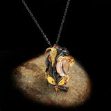 Leaf Winding Crystal Zircon Necklace with Sweater Chain
