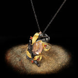 Leaf Winding Crystal Zircon Necklace with Sweater Chain