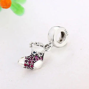 925 Silver Boots Ribbon Zircon Bracelet Charm for Women