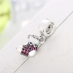 925 Silver Boots Ribbon Zircon Bracelet Charm for Women