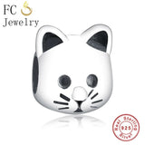 925 Silver Animal Cat Charm Bead Pendant DIY Berloque