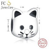 925 Silver Animal Cat Charm Bead Pendant DIY Berloque