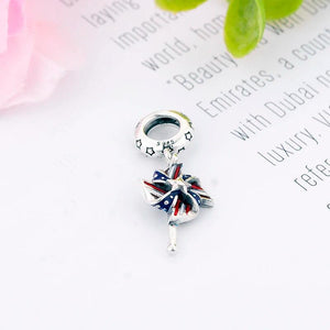 925 Silver Red Pinwheel Windmill Bead Charm for Kids Bracelet