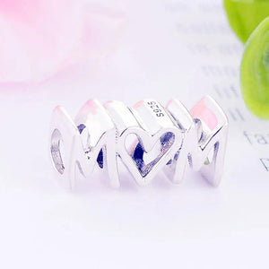 Sterling Silver Mom Script Bead for Charm Bracelet Bangle