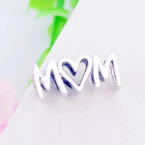 Sterling Silver Mom Script Bead for Charm Bracelet Bangle