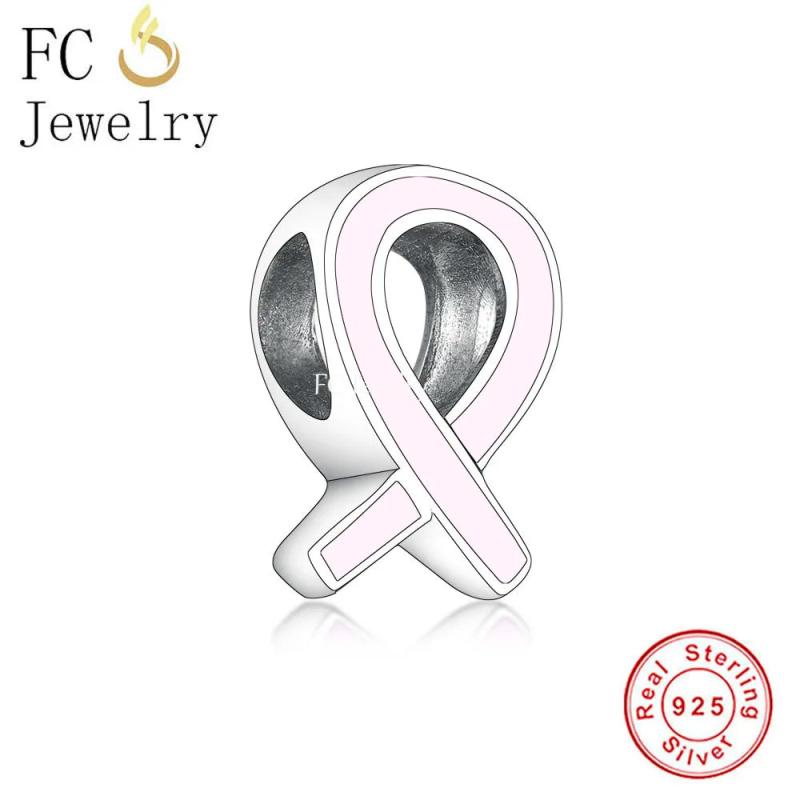 925 Silver Pink Ribbon Breast Cancer Awareness Charm for Bracelet