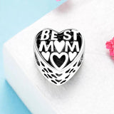 925 Sterling Silver Love Mom Heart Beads Bracelet Charms