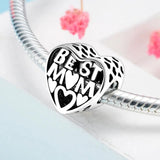 925 Sterling Silver Love Mom Heart Beads Bracelet Charms