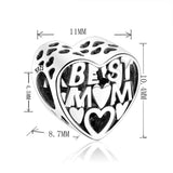 925 Sterling Silver Love Mom Heart Beads Bracelet Charms