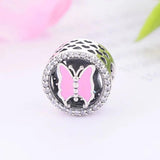 925 Silver Pink Enamel Butterfly Bead for Charm Bracelet