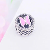 925 Silver Pink Enamel Butterfly Bead for Charm Bracelet