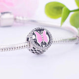 925 Silver Pink Enamel Butterfly Bead for Charm Bracelet