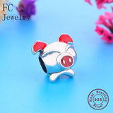 925 Silver Pig Red Enamel Bead Berloque Charm Bracelet