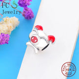 925 Silver Pig Red Enamel Bead Berloque Charm Bracelet