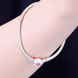 925 Silver Pig Red Enamel Bead Berloque Charm Bracelet