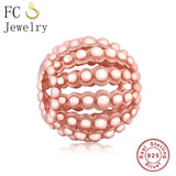 925 Silver Pan Charms Bracelet with Rose Stripe Bead