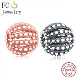 925 Silver Pan Charms Bracelet with Rose Stripe Bead