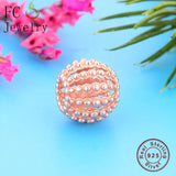 925 Silver Pan Charms Bracelet with Rose Stripe Bead