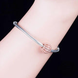 925 Silver Pan Charms Bracelet with Rose Stripe Bead