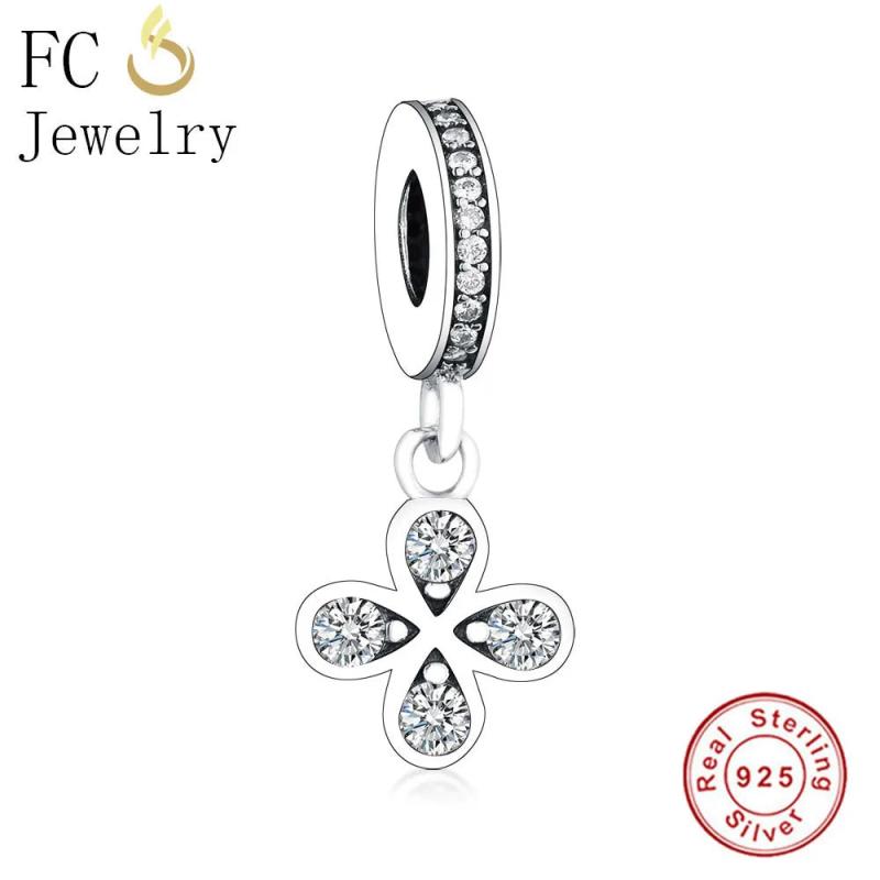 Sterling Silver Clover Charm Bracelet with Zircon Stone Beads