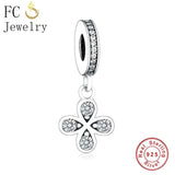 Sterling Silver Clover Charm Bracelet with Zircon Stone Beads