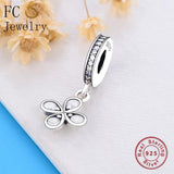 Sterling Silver Clover Charm Bracelet with Zircon Stone Beads