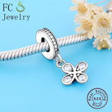 Sterling Silver Clover Charm Bracelet with Zircon Stone Beads