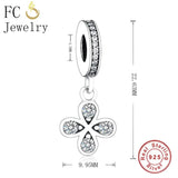 Sterling Silver Clover Charm Bracelet with Zircon Stone Beads